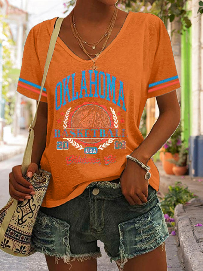 Women's Basketball Print V25 V-Neck T-Shirt DDT NTL