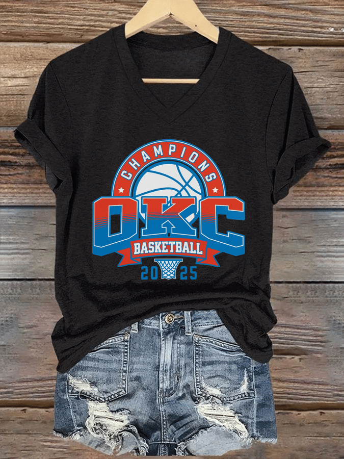 Women's Basketball Print V7 V-Neck T-Shirt DDT NTL
