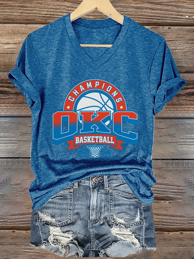 Women's Basketball Print V7 V-Neck T-Shirt DDT NTL