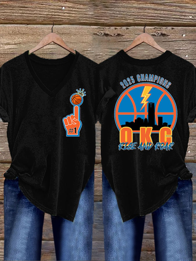 Women's Retro 2025 Champions OKC Rise And Roar Print T-Shirt DDT NTL