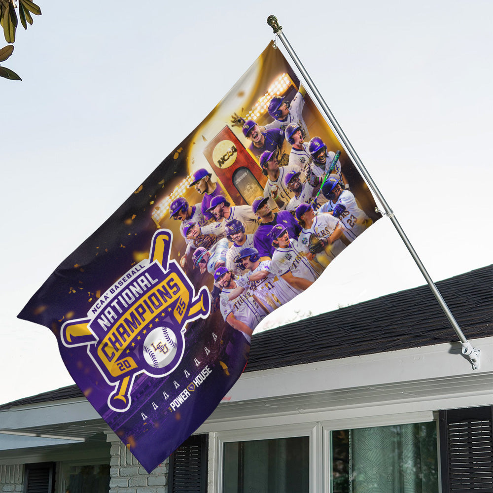 LSU 2025 NCAA Baseball National Champions V7 3D House Flag DDT TTV
