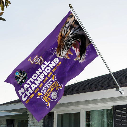 LSU 2025 NCAA Baseball National Champions V8 3D House Flag DDT TTV