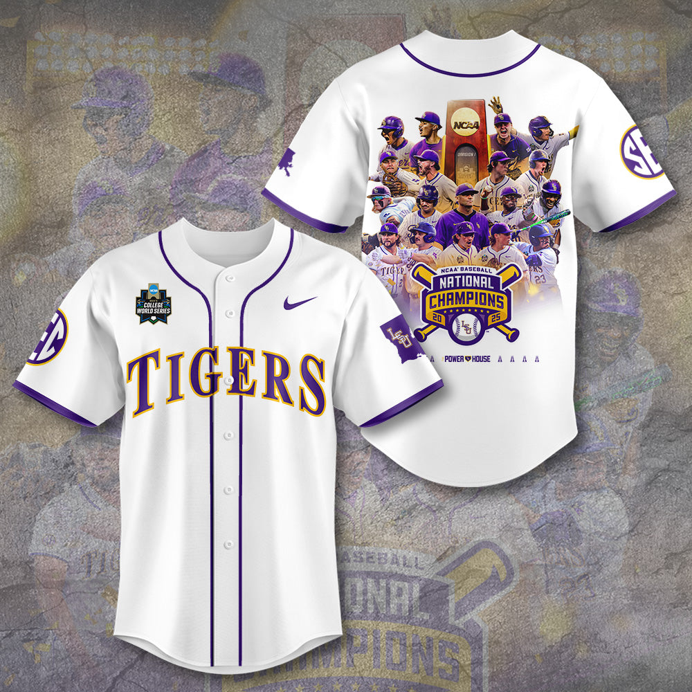 LSU 2025 NCAA Baseball National Champions V9 Baseball Jersey DDT TTV