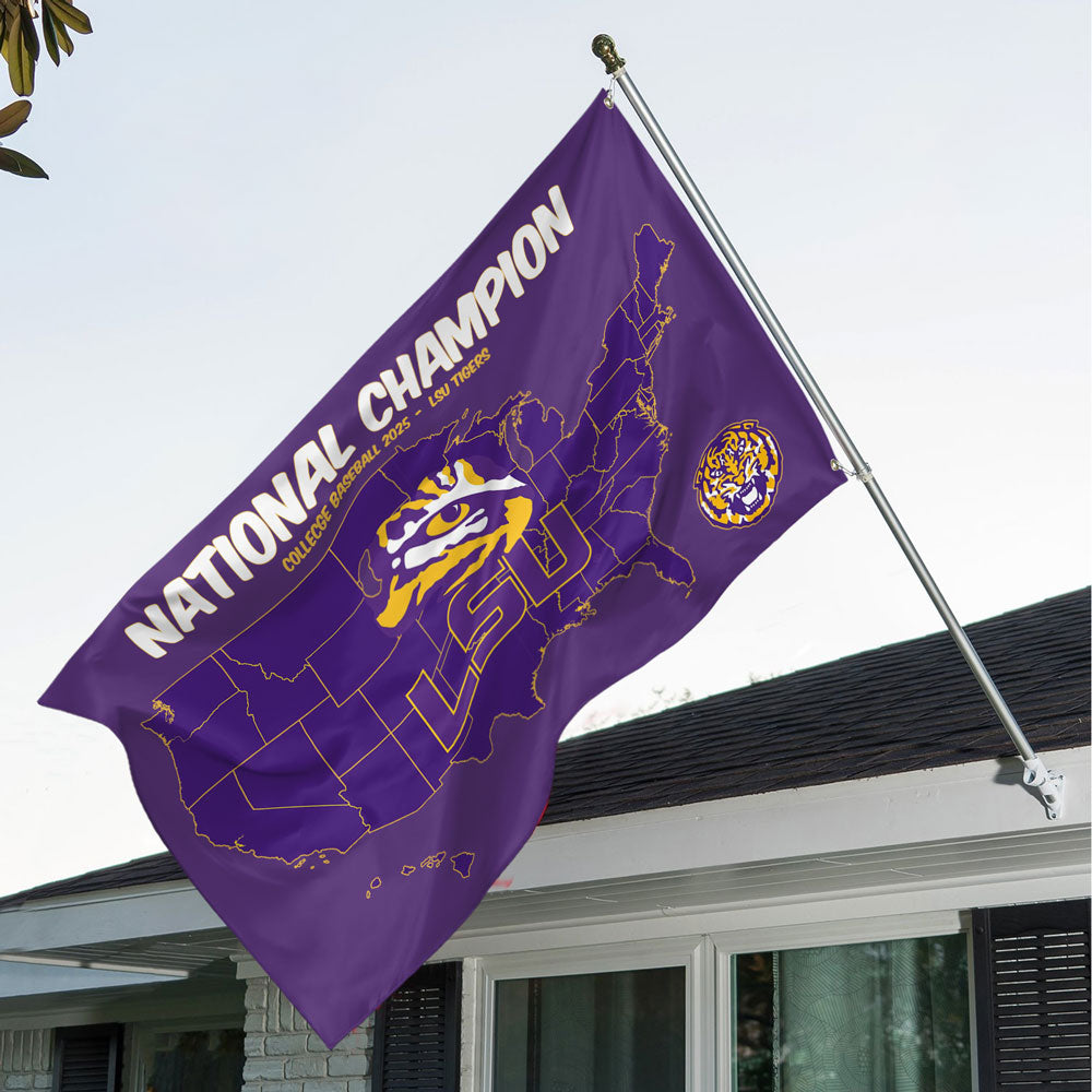LSU 2025 NCAA Baseball National Champions V10 3D House Flag DDT TTV