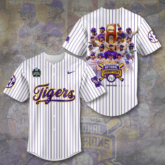 LSU 2025 NCAA Baseball National Champions V11 Baseball Jersey DDT TTV