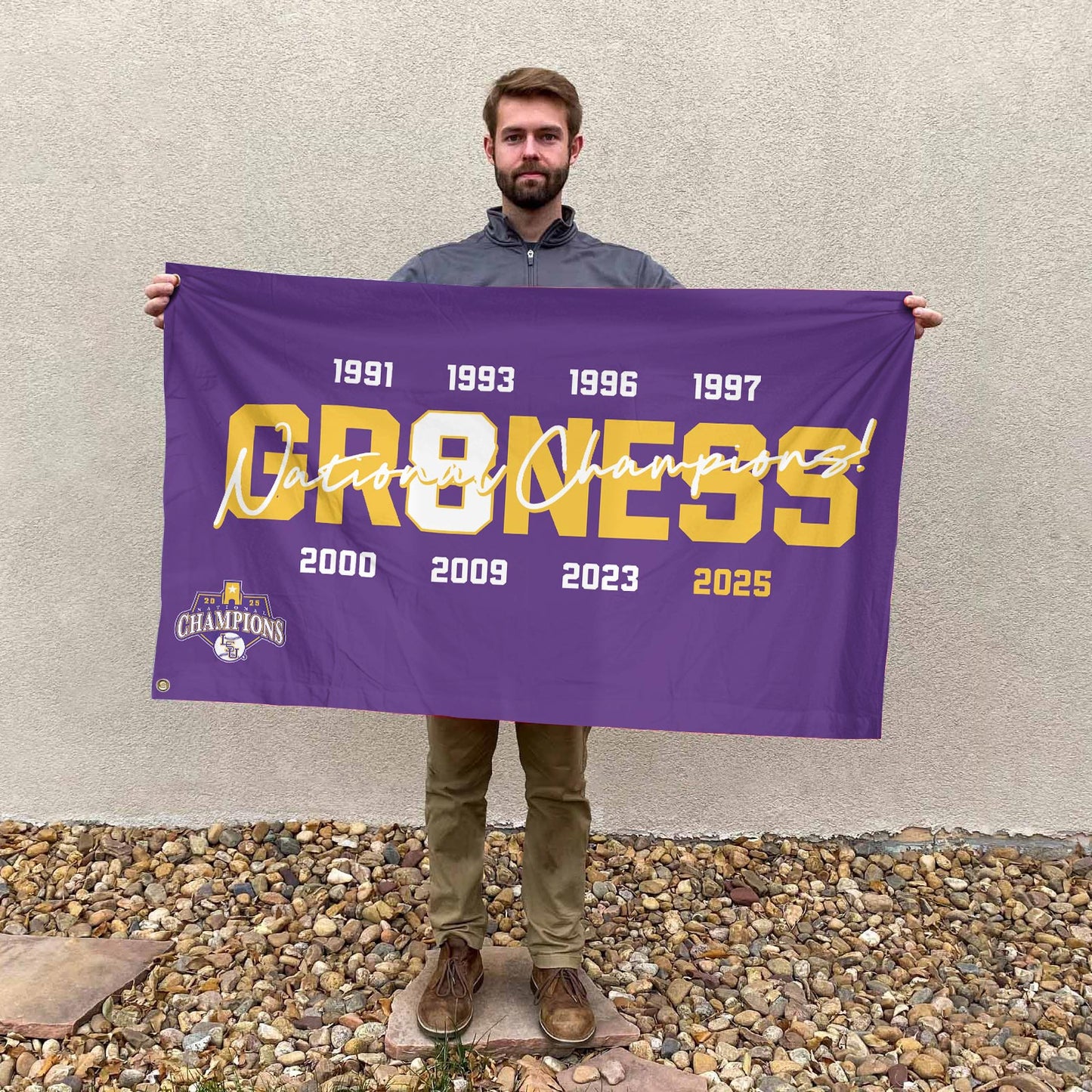 LSU 2025 NCAA Baseball National Champions V12 3D House Flag DDT TTV