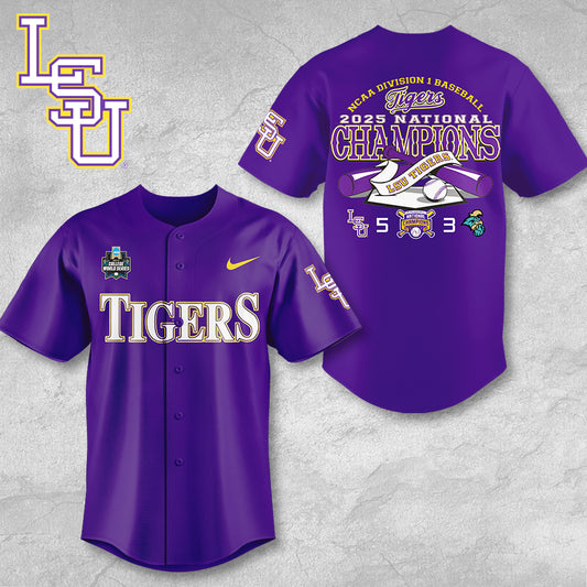 LSU 2025 NCAA Baseball National Champions V12 Baseball Jersey DDT TTV