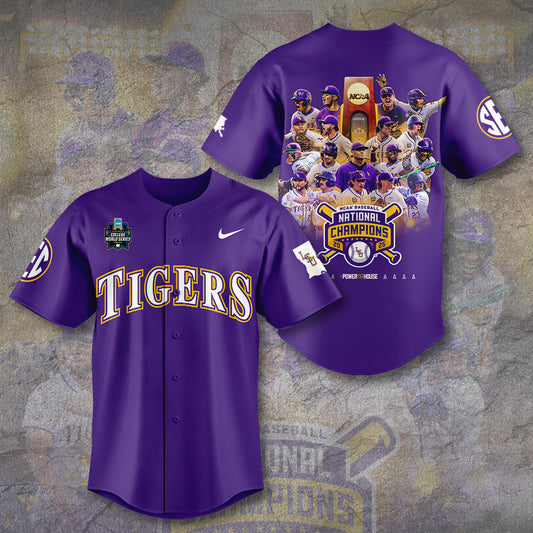LSU 2025 NCAA Baseball National Champions V14 Baseball Jersey DDT TTV