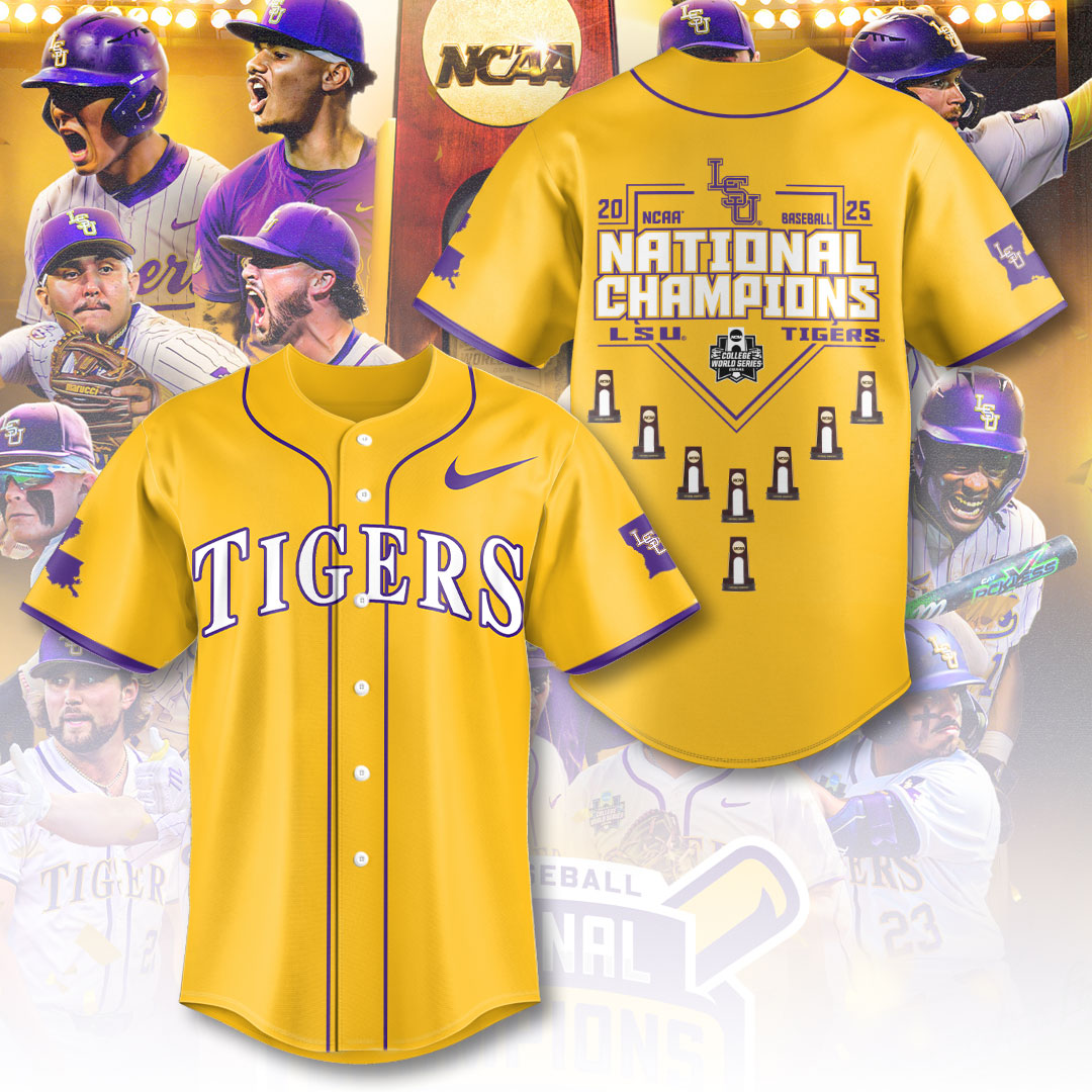 LSU 2025 NCAA Baseball National Champions V16 Baseball Jersey DDT TTV