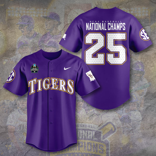 LSU 2025 NCAA Baseball National Champions V20 Baseball Jersey DDT TTV
