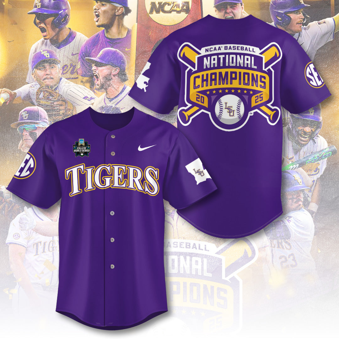 LSU 2025 NCAA Baseball National Champions V21 Baseball Jersey DDT TTV