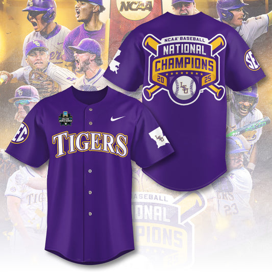 LSU 2025 NCAA Baseball National Champions V21 Baseball Jersey DDT TTV
