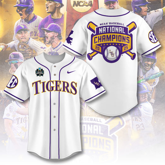 LSU 2025 NCAA Baseball National Champions V24 Baseball Jersey DDT TTV