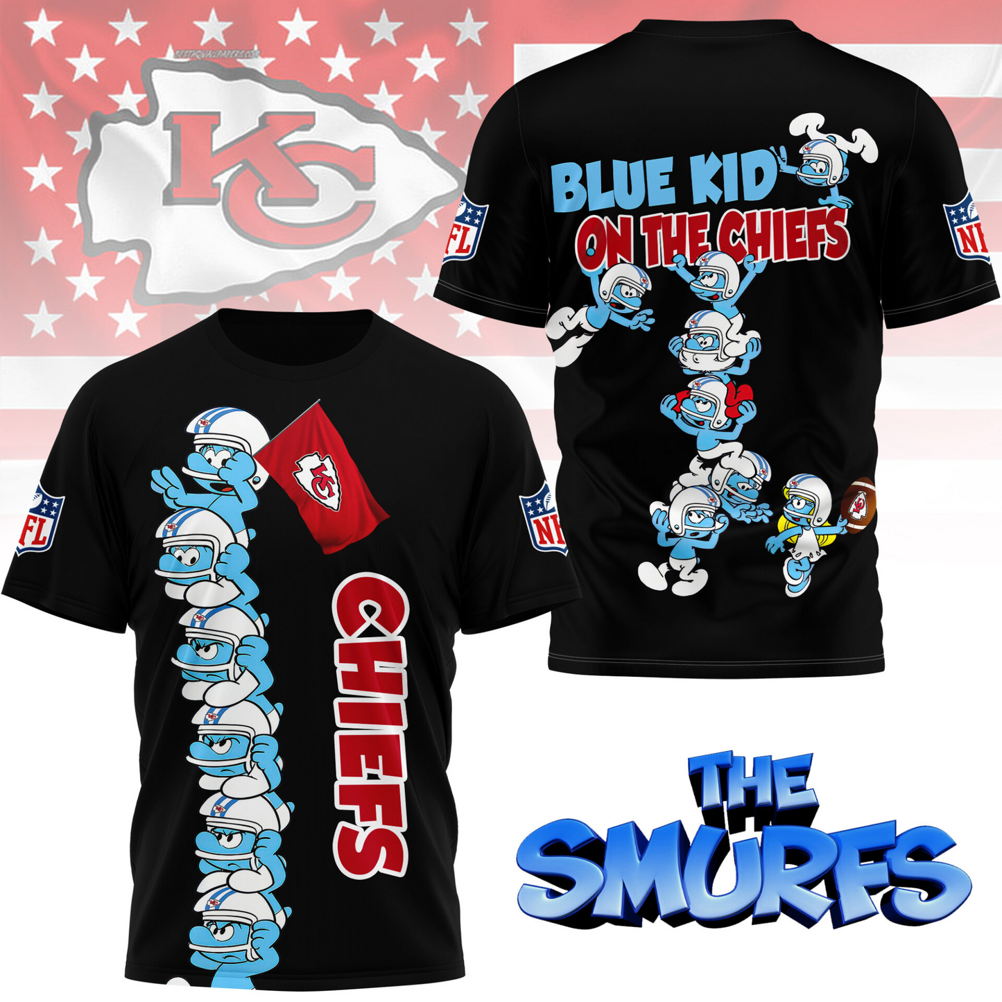 KCC Premium NFL x Smurfs 3D Shirt DDT 210725 CTND