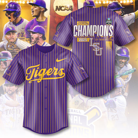 LSU 2025 NCAA Baseball National Champions V30 Baseball Jersey DDT TTV
