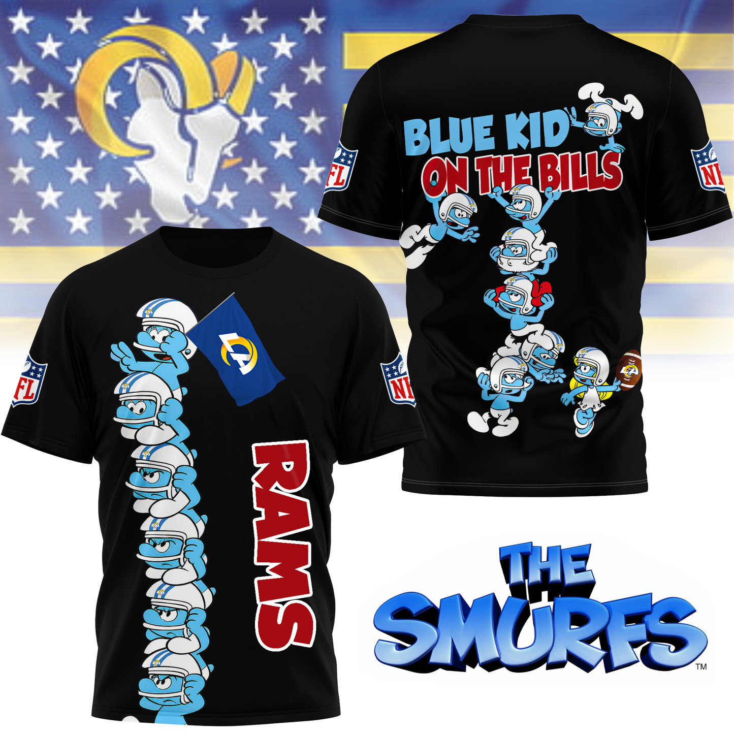 LAR Premium NFL x Smurfs 3D Shirt DDT 220725 CTND