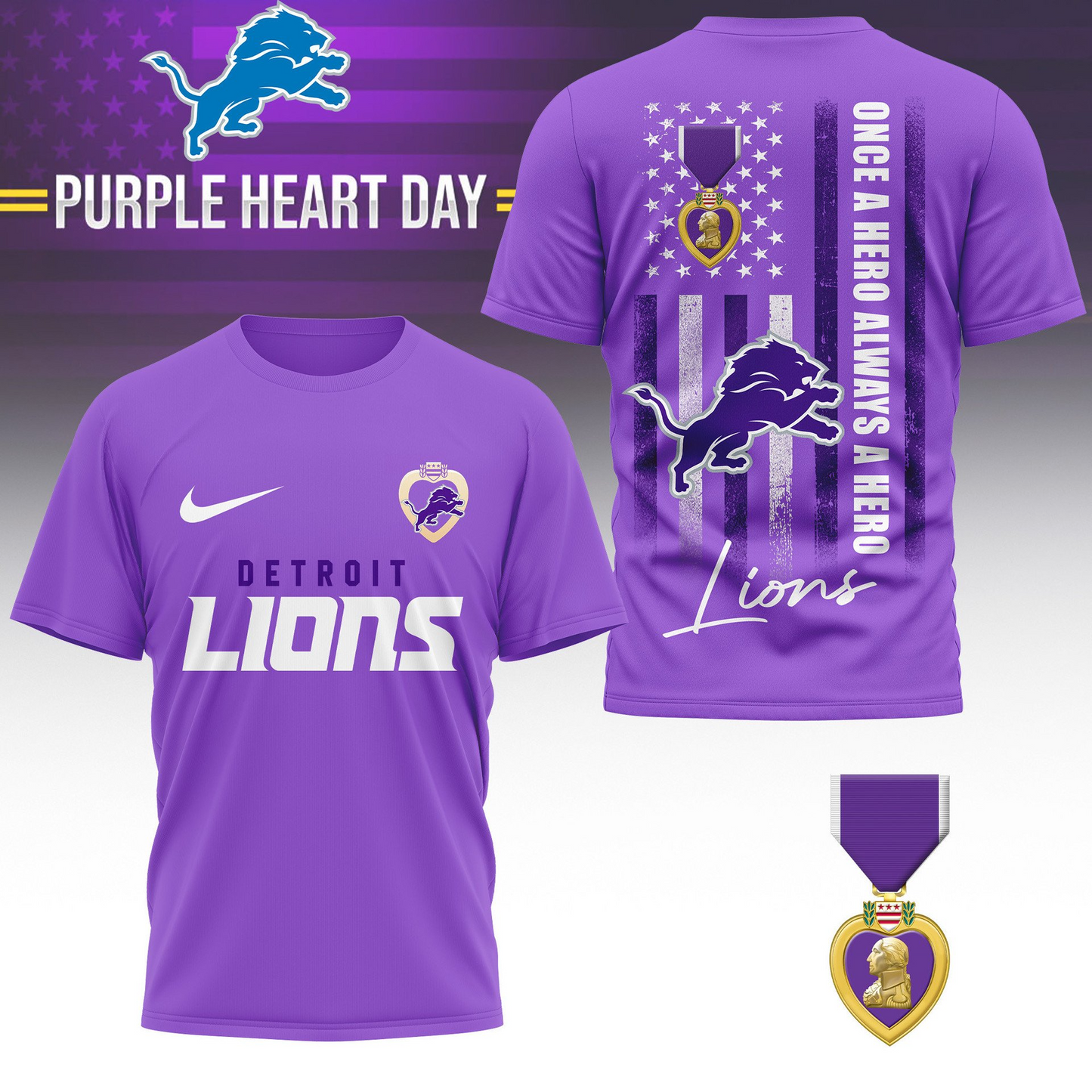 DL Premium National Purple Hear Day 3D Shirt DDT TTV