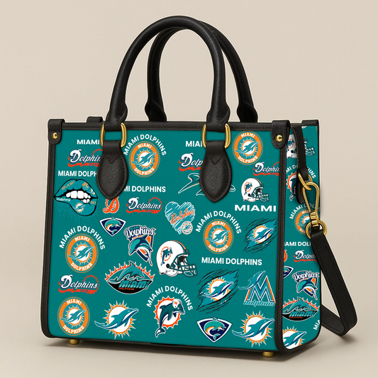 Miami Dolphins Women Leather Hand Bag V1 DATND TANTD