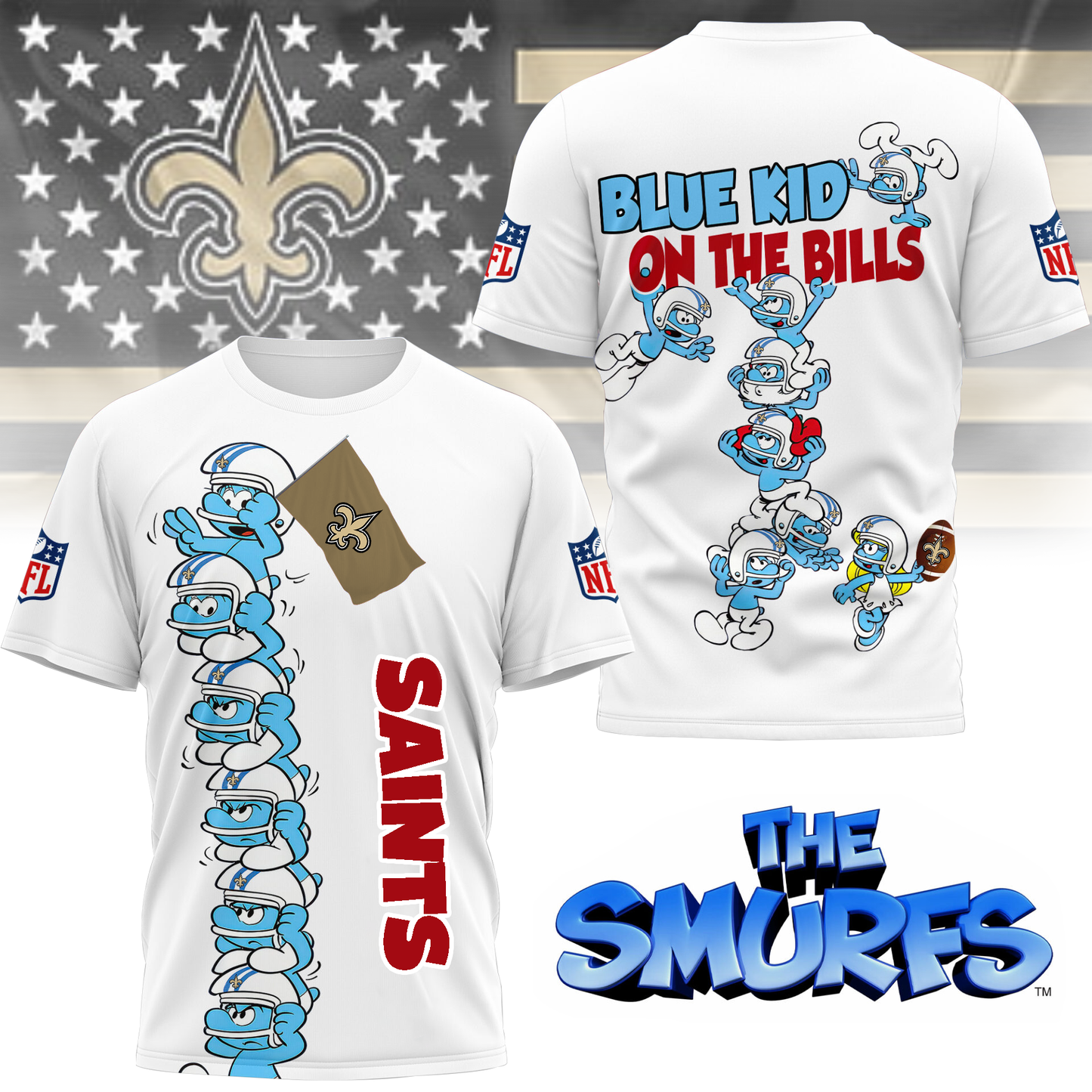 NOS Premium NFL x Smurfs 3D Shirt DDT 220725 CTND