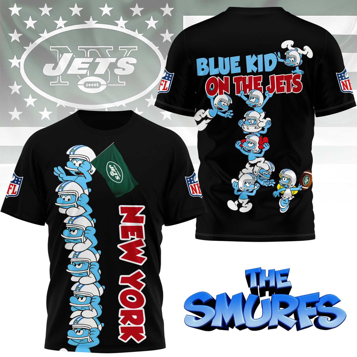 NYJ Premium NFL x Smurfs 3D Shirt DDT 210725 CTND
