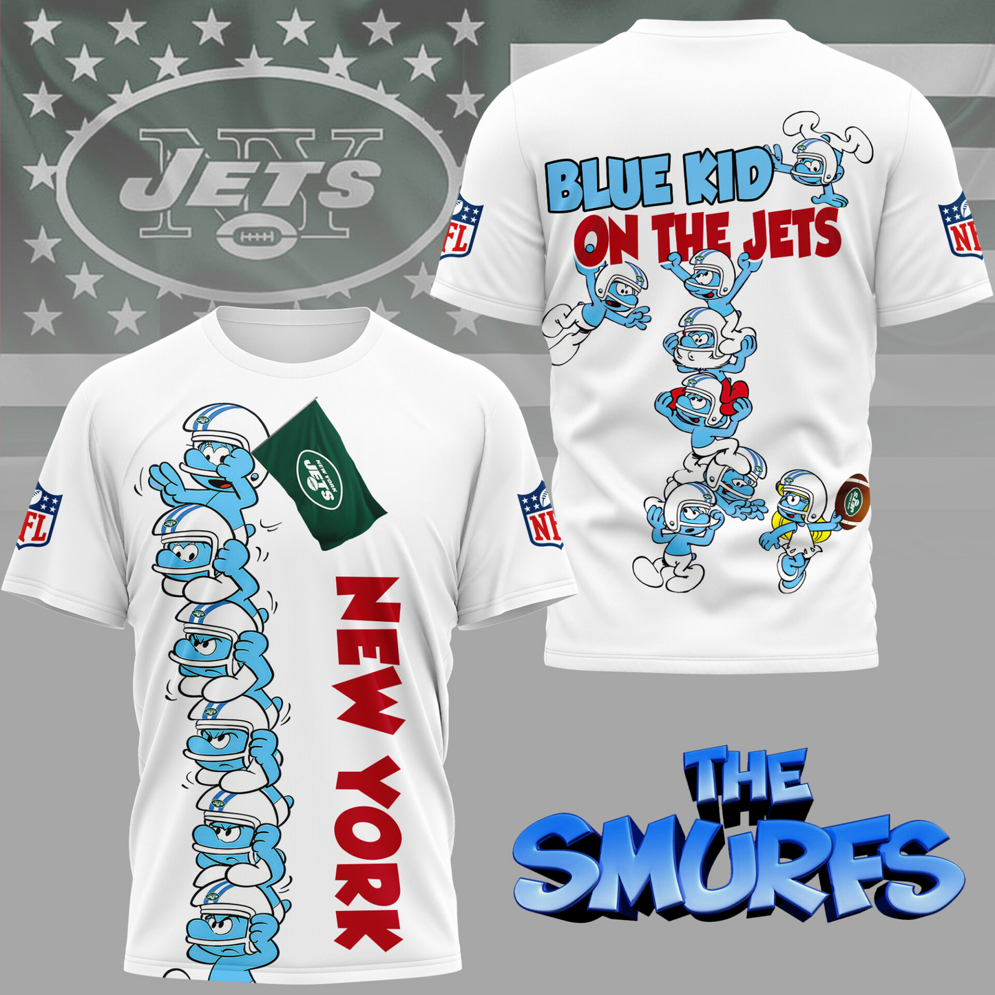 NYJ Premium NFL x Smurfs 3D Shirt DDT 210725 CTND