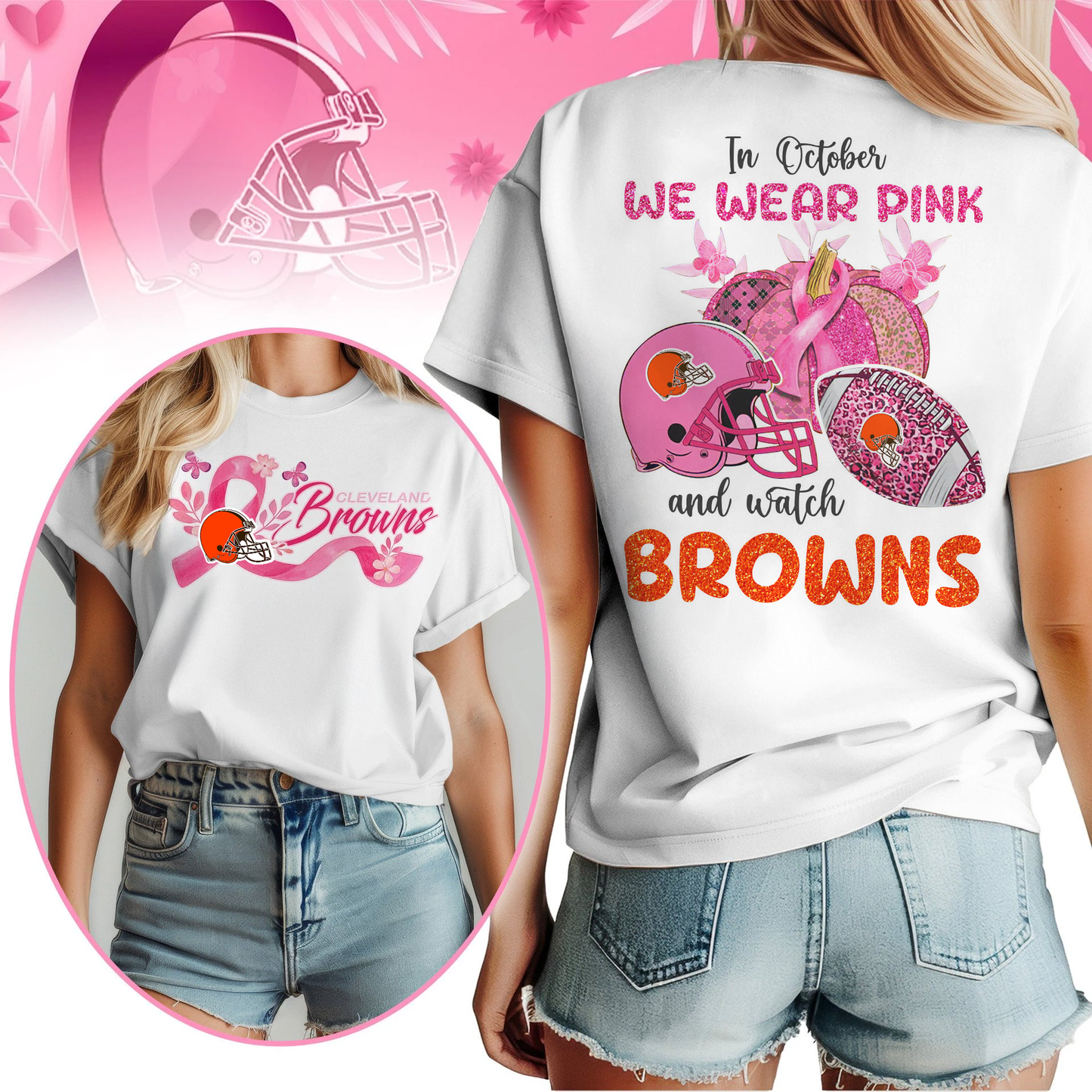 In October We Wear Pink And Watch CLE Shirt DDT NTL