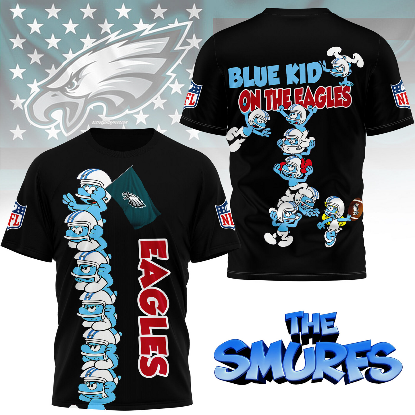 PE Premium NFL x Smurfs 3D Shirt DDT 210725 CTND