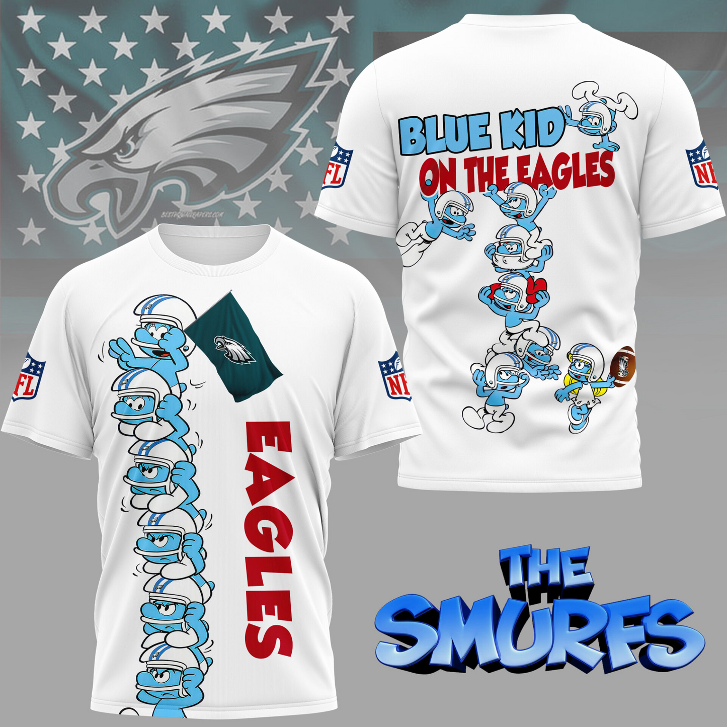 PE Premium NFL x Smurfs 3D Shirt DDT 210725 CTND