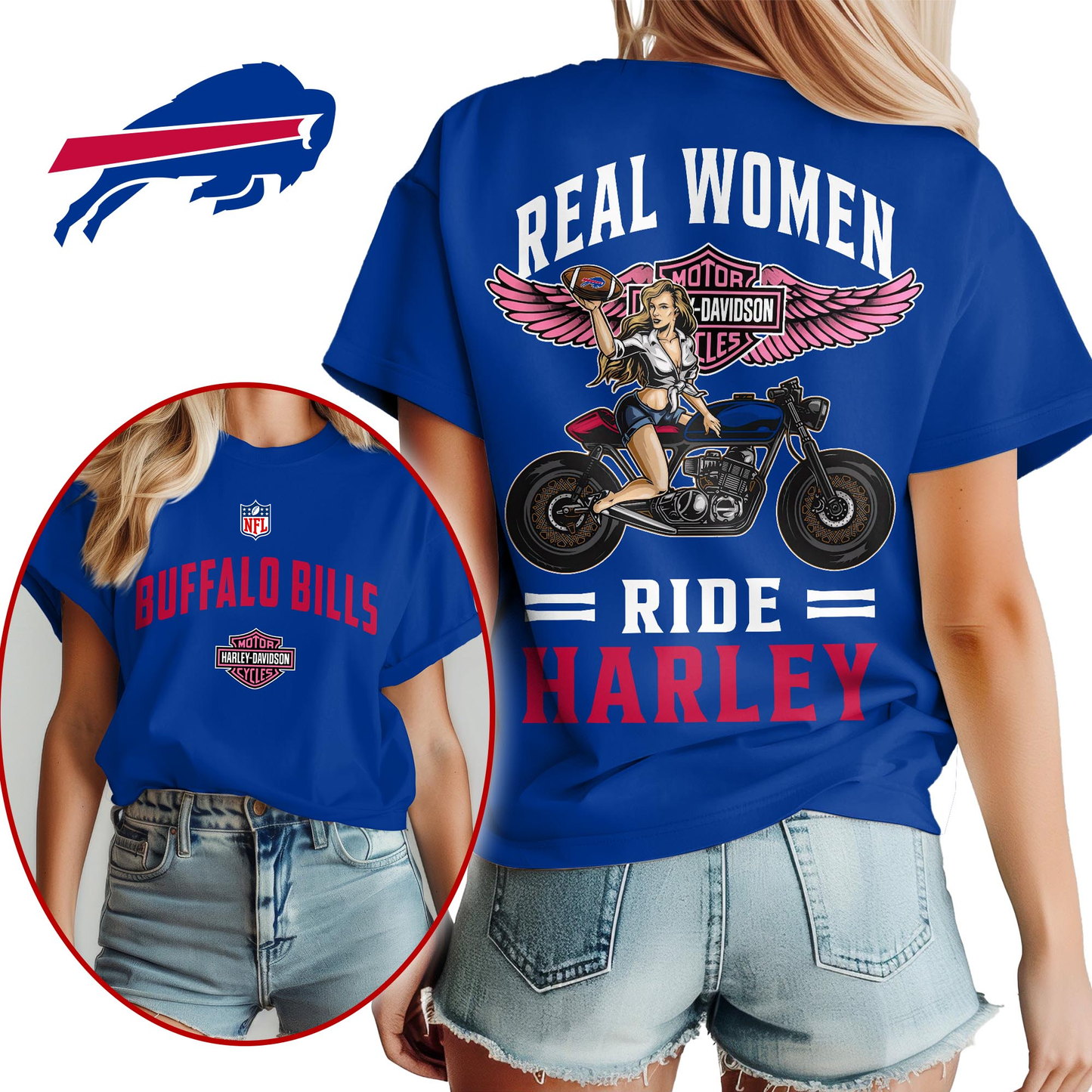 BB Premium NFL Real Women Ride Harley 3D Shirt DDT CTND