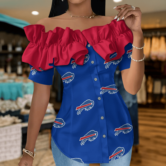 BB Premium NFL Women Ruffle Off-Shoulder Blouse DDT CTND