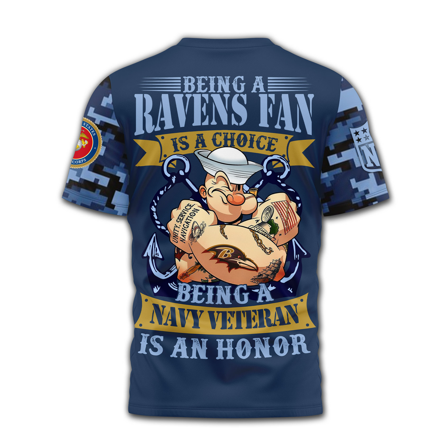 BR Premium NFL Navy Veteran Popeye 3D Shirt DDT CTND