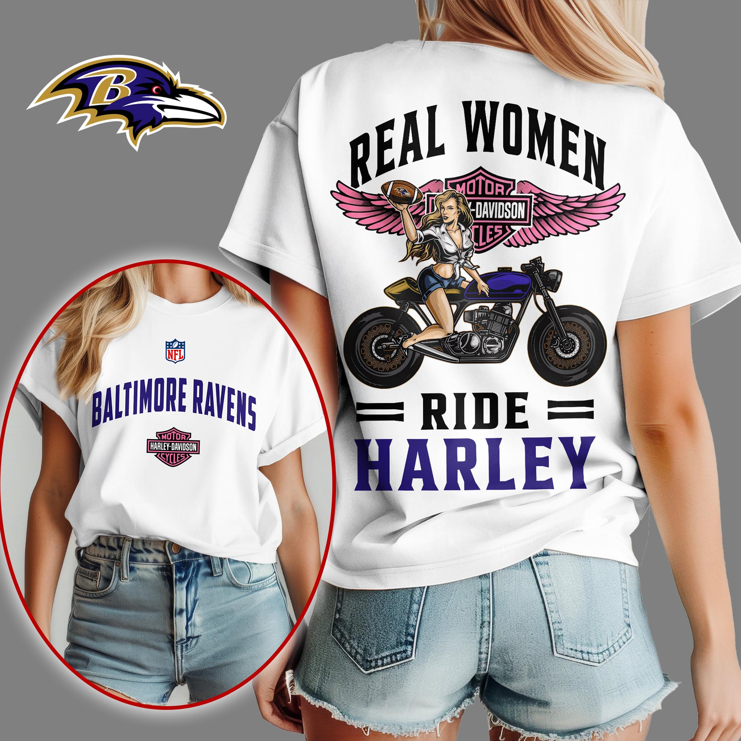 BR Premium NFL Real Women Ride Harley 3D Shirt DDT CTND