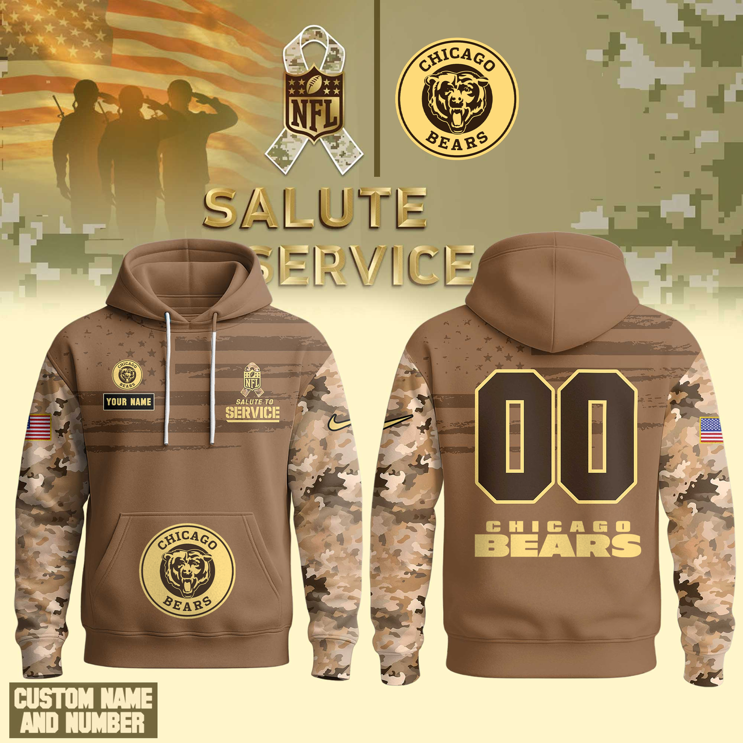 CHI Premium NFL Salute To Service Hoodie DDT  NTL