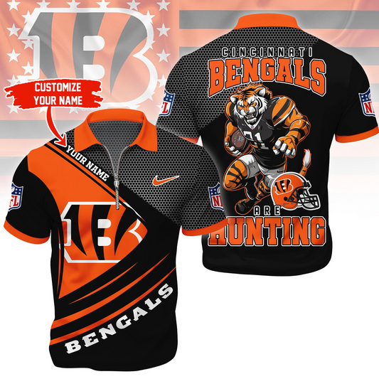 CIN Premium NFL Game Day Polo With Zipper Shirt DDT NTL