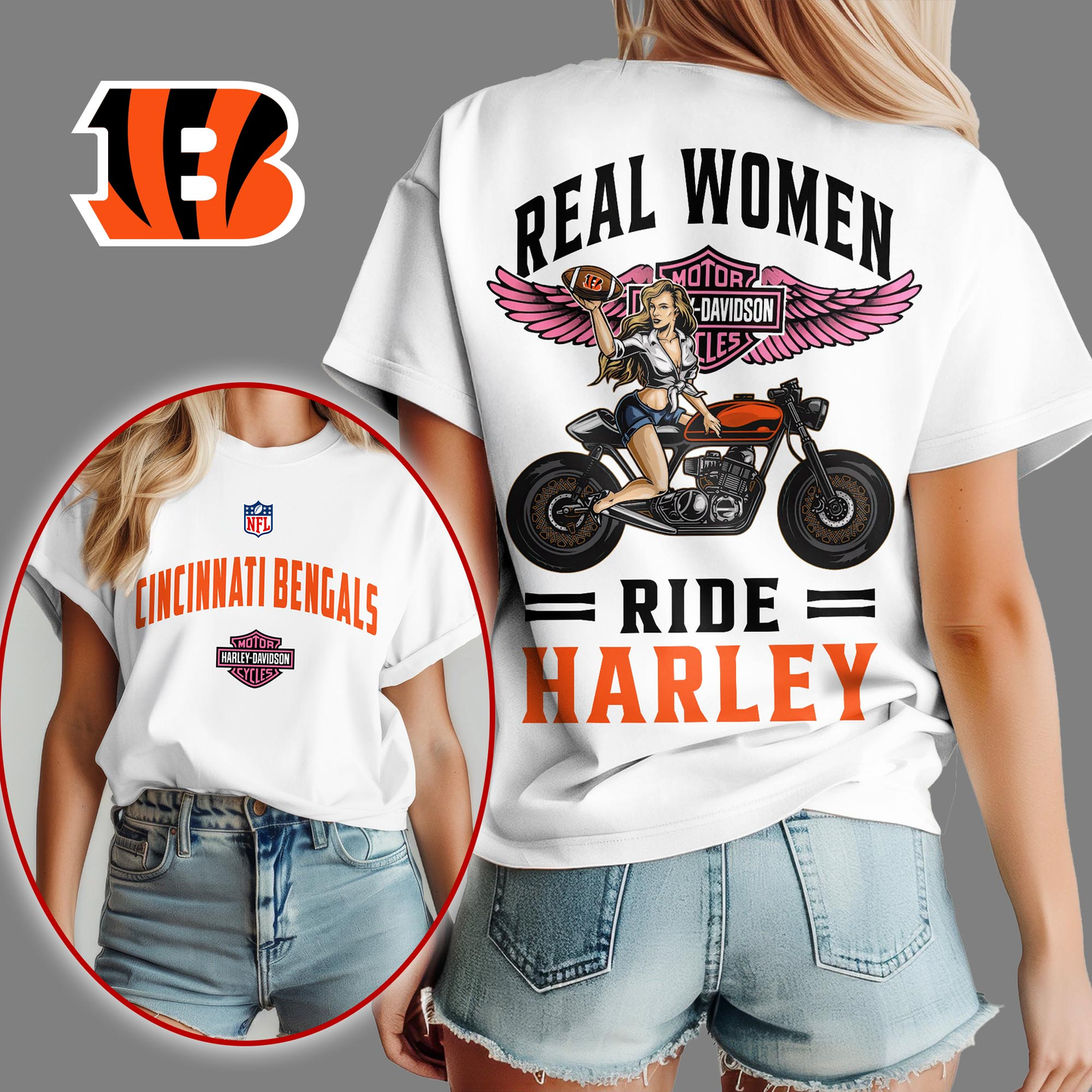CIN Premium NFL Real Women Ride Harley 3D Shirt DDT CTND