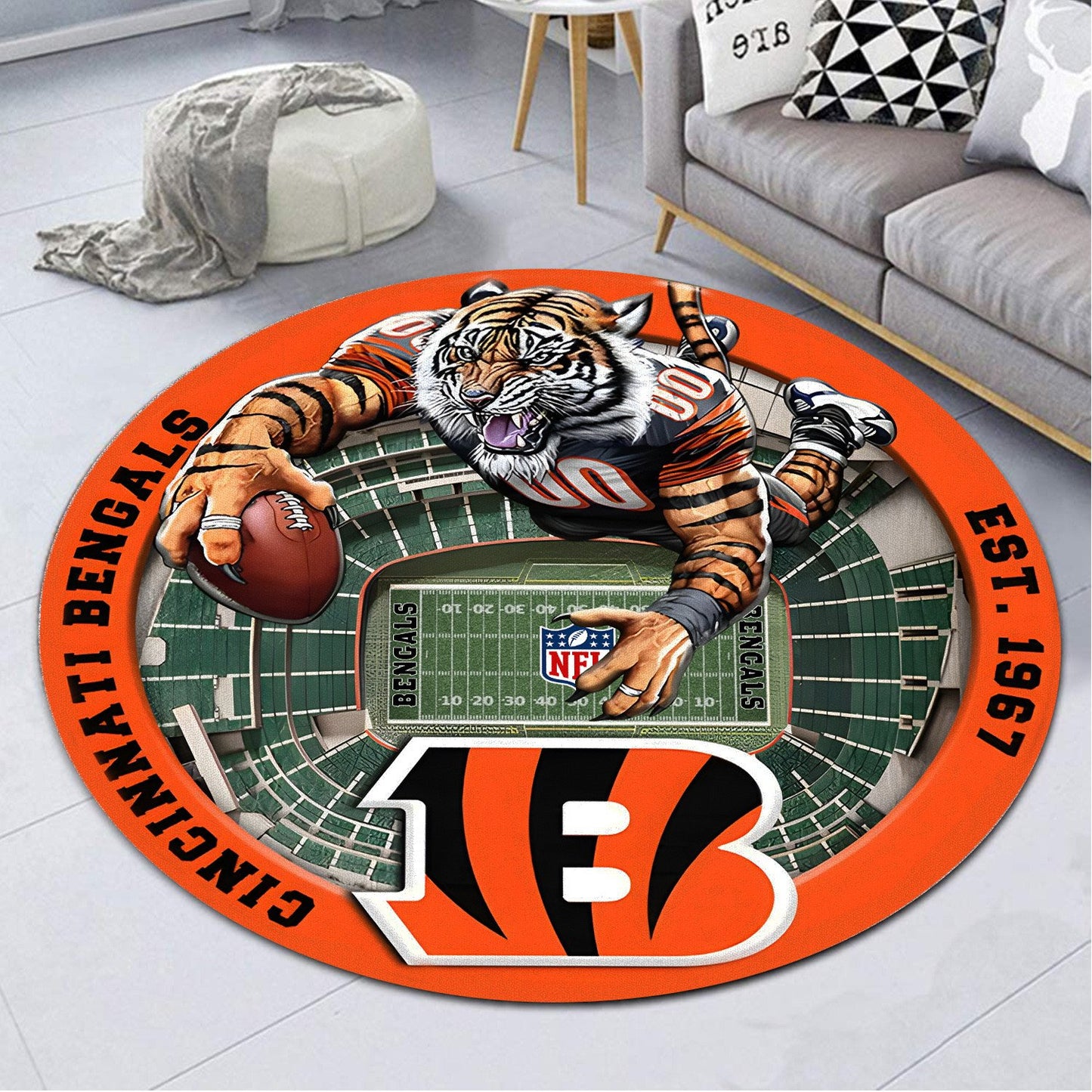 CIN x NFL Luxury 3D Round Rug DatND DVT