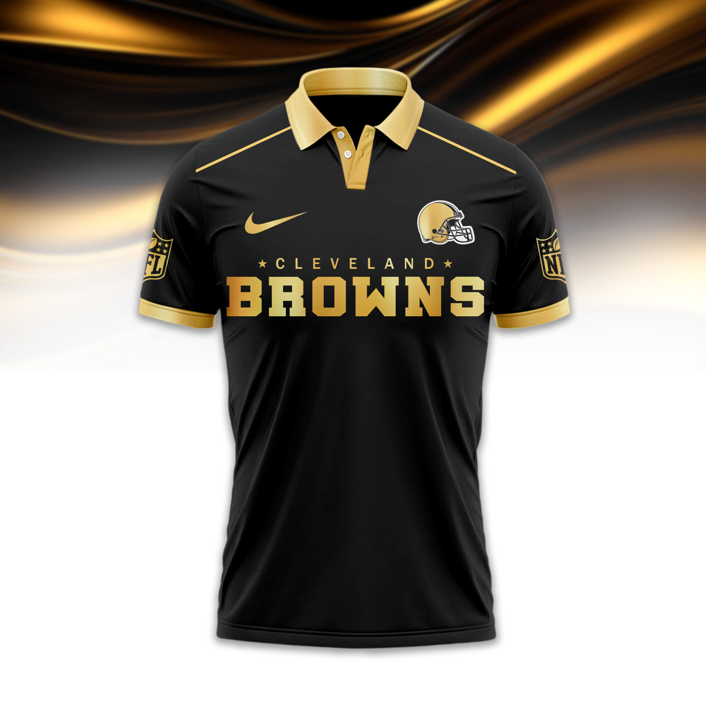 CLE Premium NFL Black And Gold Custom Polo DDT CTND