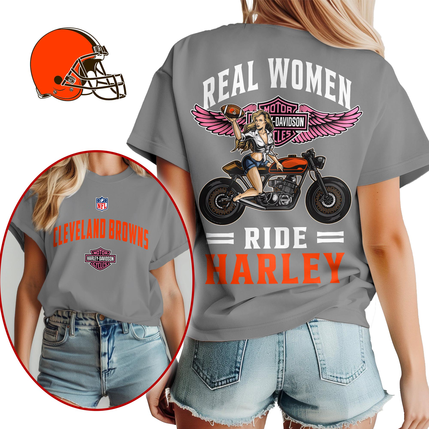 CLE Premium NFL Real Women Ride Harley 3D Shirt DDT CTND