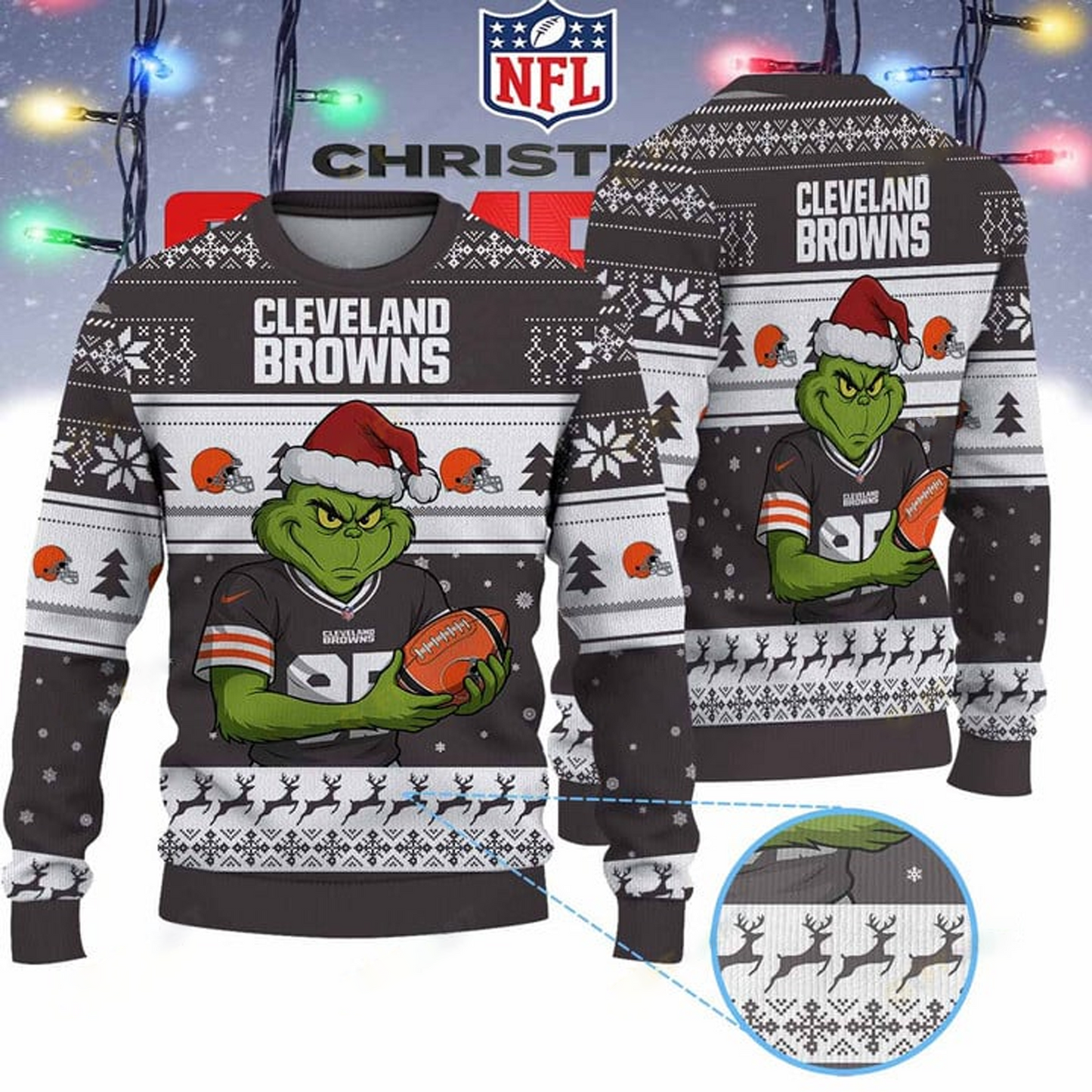 CLE X NFL Grinch Jersey Premium Ugly Sweater Xmas DATND THUONGNH