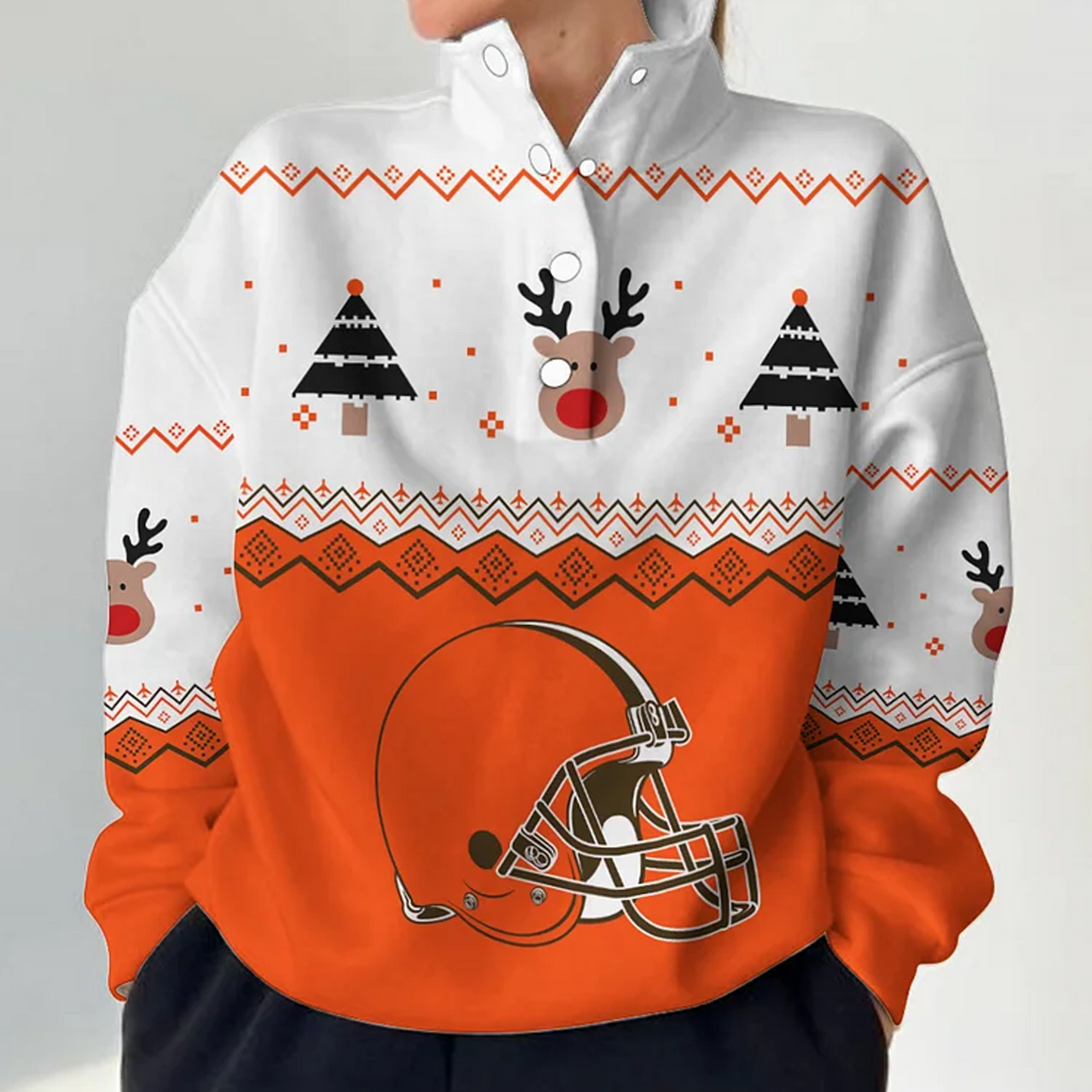 CLE X NFL Women's Outdoor Casual Stand Collar Long Sleeve Pullover DATND THUONGNH