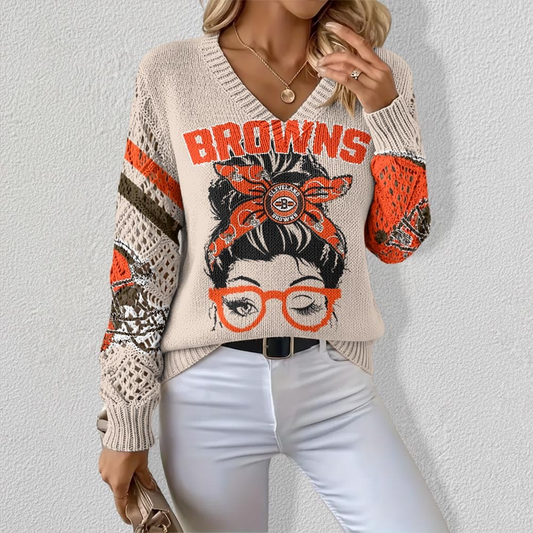 CLE x NFL Crochet Sleeve V-Neck Sweater V2 DDT HLPHUONG