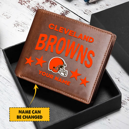 CLE Football Leather Man Black Brown Wallet Personalized Any Name DATND TANTD