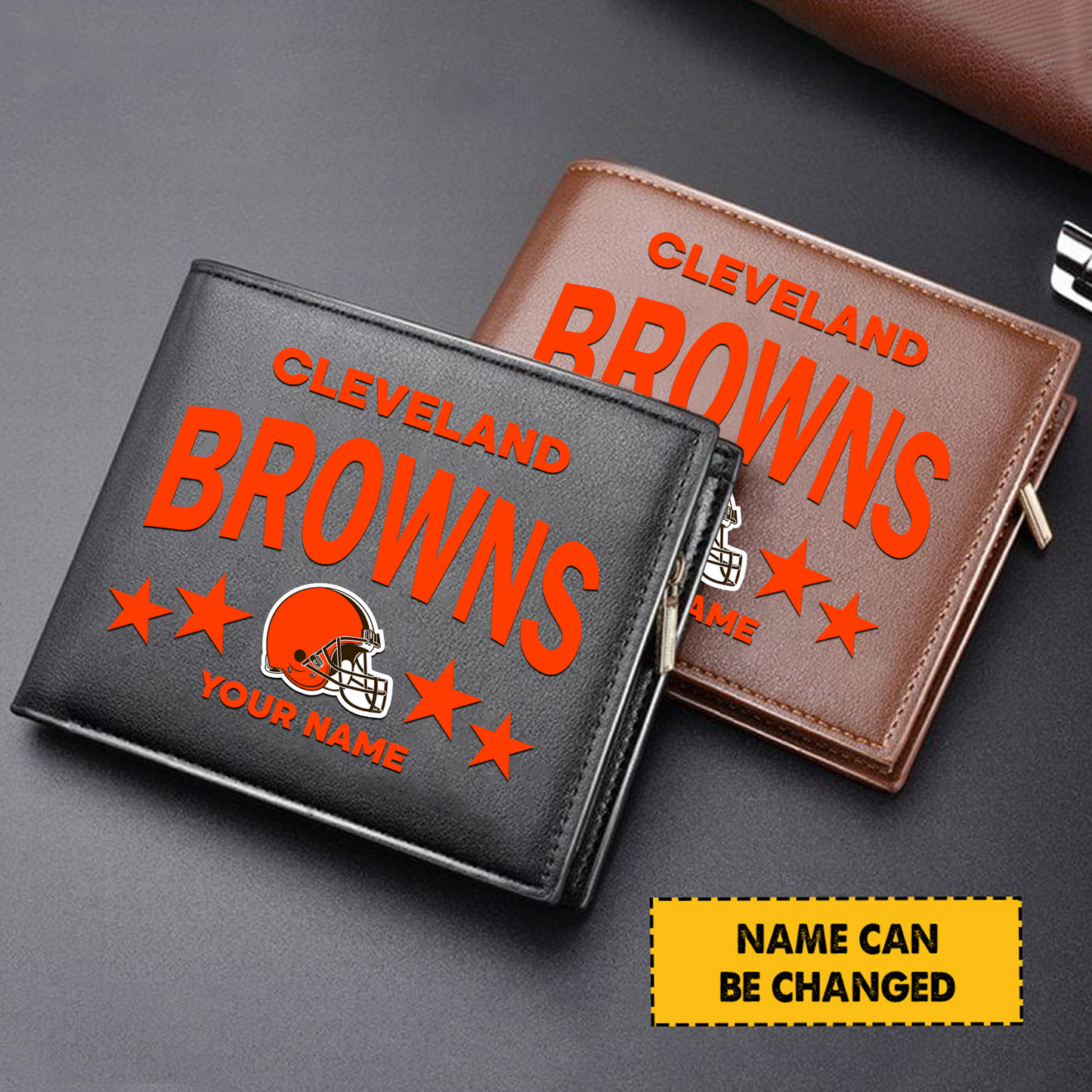CLE Football Leather Man Black Brown Wallet Personalized Any Name DATND TANTD