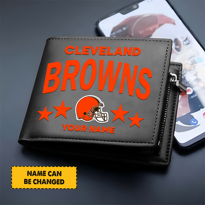 CLE Football Leather Man Black Brown Wallet Personalized Any Name DATND TANTD