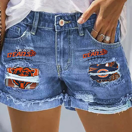 Chicago Bears Rip Print Fashion Denim Shorts 1704 DatND DVT