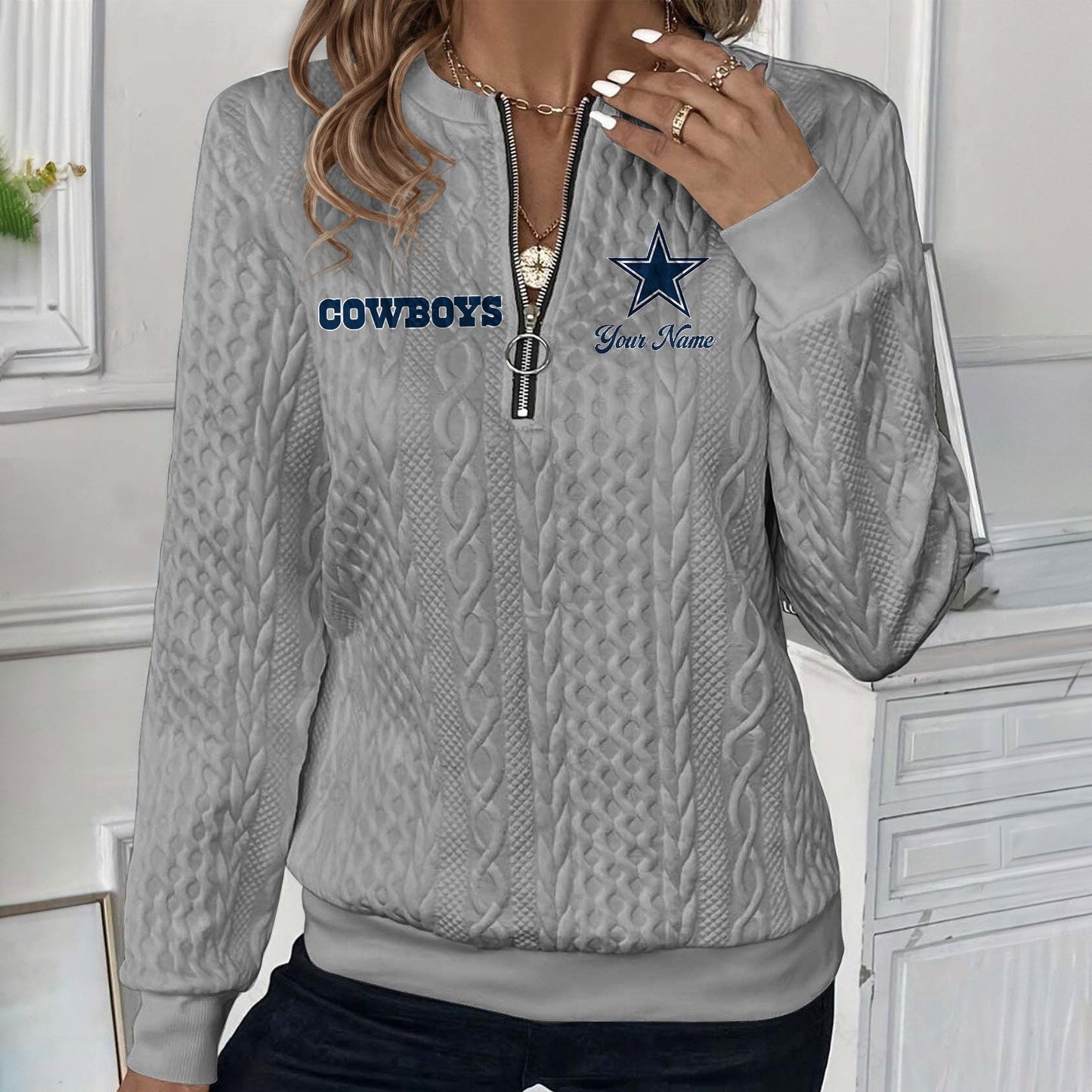 DAL x NFL Women's Quilted Zip-UP Sweatshirt DatND DVT