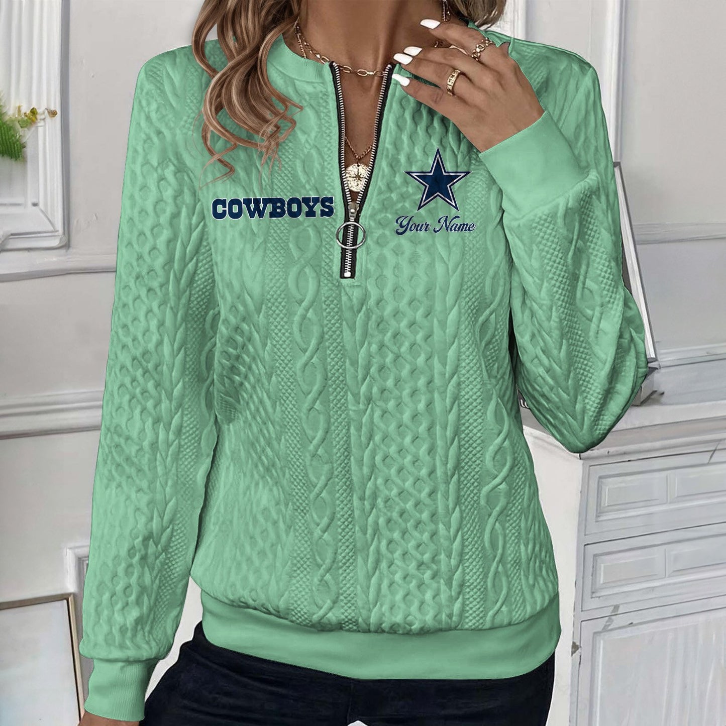 DAL x NFL Women's Quilted Zip-UP Sweatshirt DatND DVT