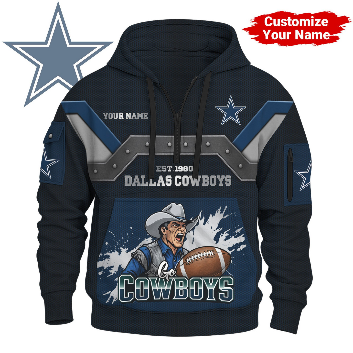 DC Premium NFL 3D Half Zip Hoodie DDT NTL