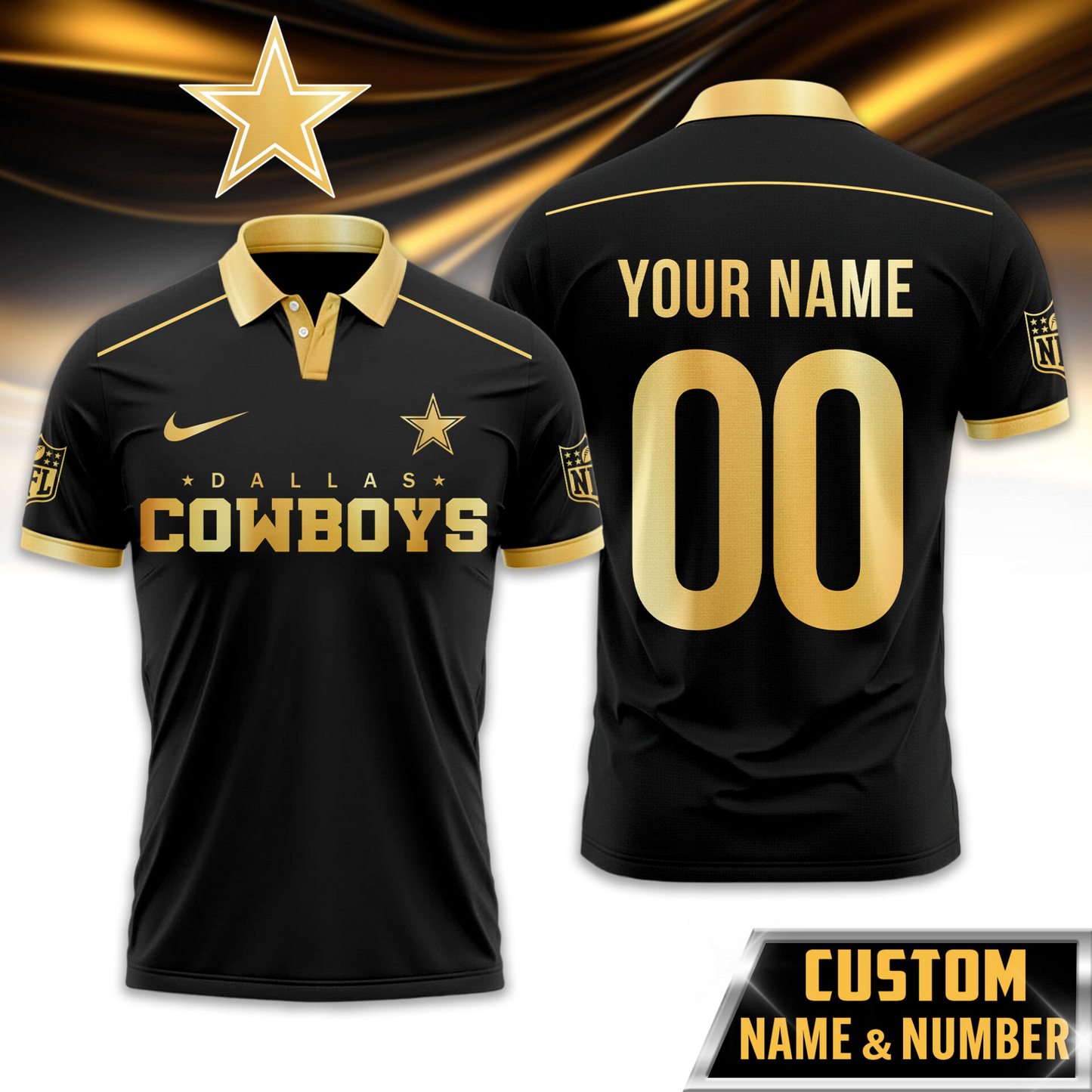 DC Premium NFL Black And Gold Custom Polo DDT CTND