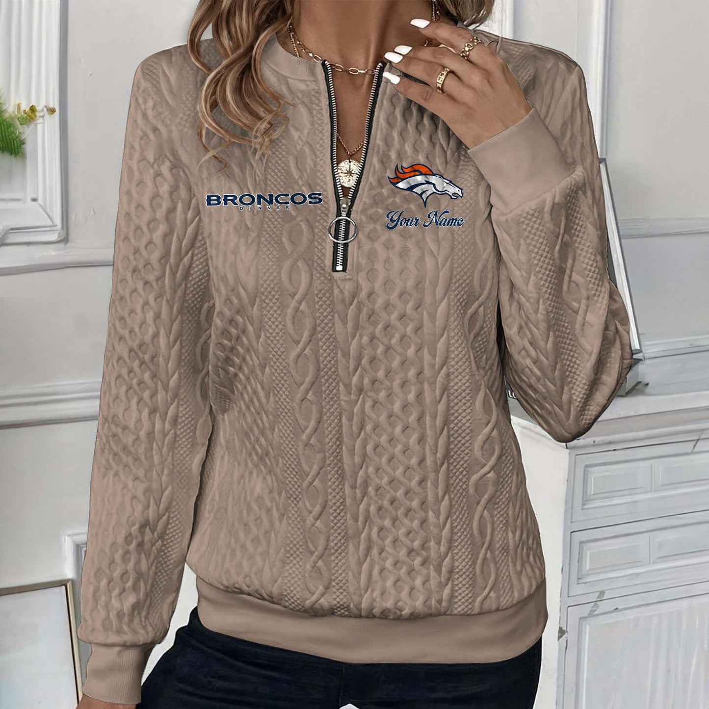 DEN x NFL Women's Quilted Zip-UP Sweatshirt DatND DVT